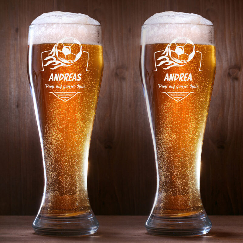 Weizenbierglas 0,5l im 2er Set mit Wunschmotiv Fußball