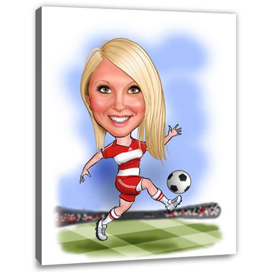 Erstellung Karikatur Fussball weiss rot (andere Vereins-Shirts mgl.) (ca309woman), inkl. 1 Person