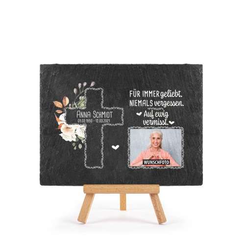 Bild von   schieferplatte mit trauerbildjpg | Individuelle 🎁 persönliche 🎁 personalisierte Geschenke bedruckt ▪ bestickt ▪ graviert