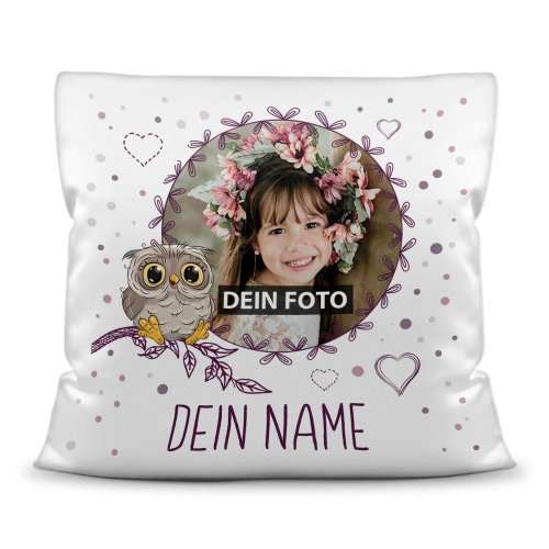Bild von   kinder kissen eule mit kinjpg | Individuelle 🎁 persönliche 🎁 personalisierte Geschenke bedruckt ▪ bestickt ▪ graviert