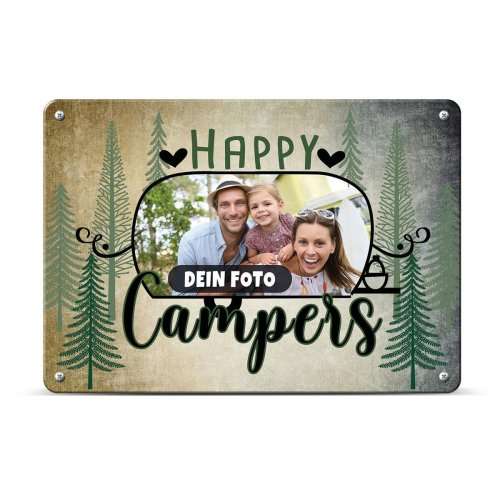 Bild von   tuerschild happy campers mjpg | Individuelle 🎁 persönliche 🎁 personalisierte Geschenke bedruckt ▪ bestickt ▪ graviert