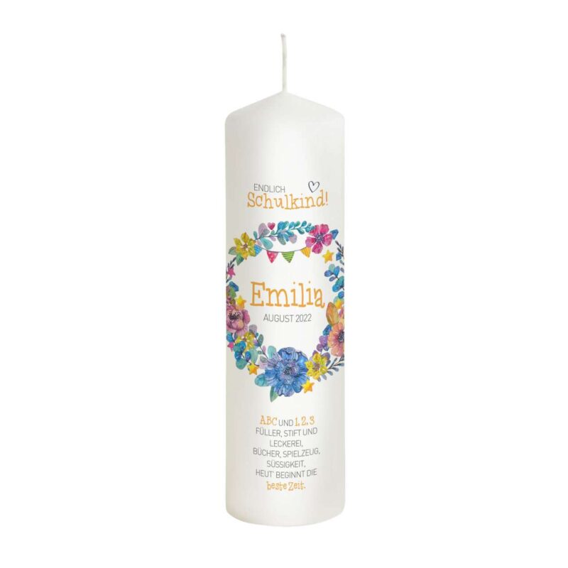 Bild von   einschulungskerze blumenkranzjpg | Individuelle 🎁 persönliche 🎁 personalisierte Geschenke bedruckt ▪ bestickt ▪ graviert
