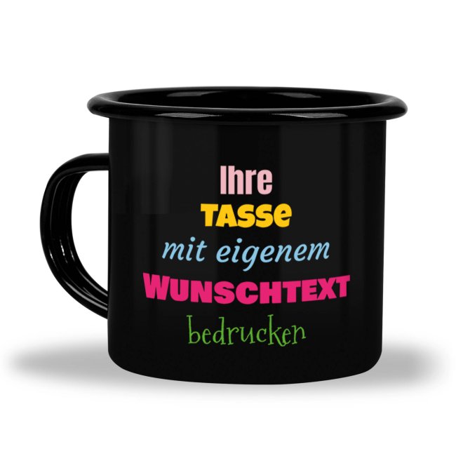 Bild von   schwarze emaille tasse selbstjpg | Individuelle 🎁 persönliche 🎁 personalisierte Geschenke bedruckt ▪ bestickt ▪ graviert