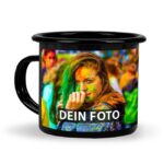 Bild von   schwarze emaille tasse selbstjpg | Individuelle 🎁 persönliche 🎁 personalisierte Geschenke bedruckt ▪ bestickt ▪ graviert