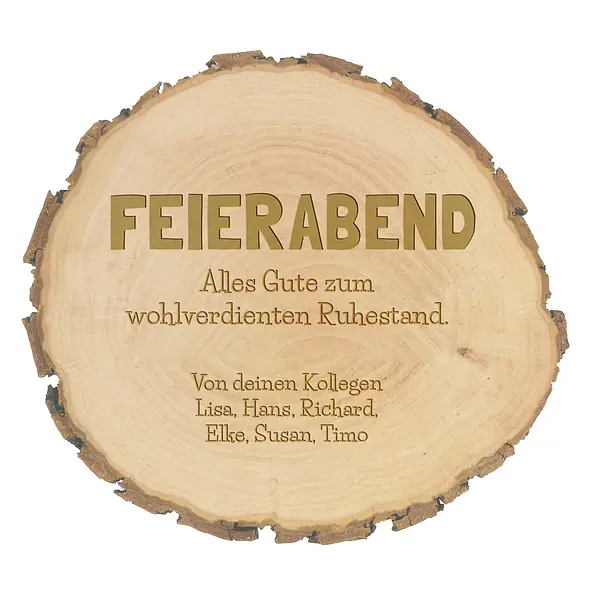 Abschiedsgeschenk Baumscheibe mit Gravur | Feierabend