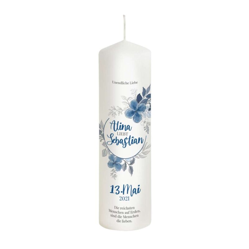 Bild von   hochzeitskerze blume blau modjpg | Individuelle 🎁 persönliche 🎁 personalisierte Geschenke bedruckt ▪ bestickt ▪ graviert