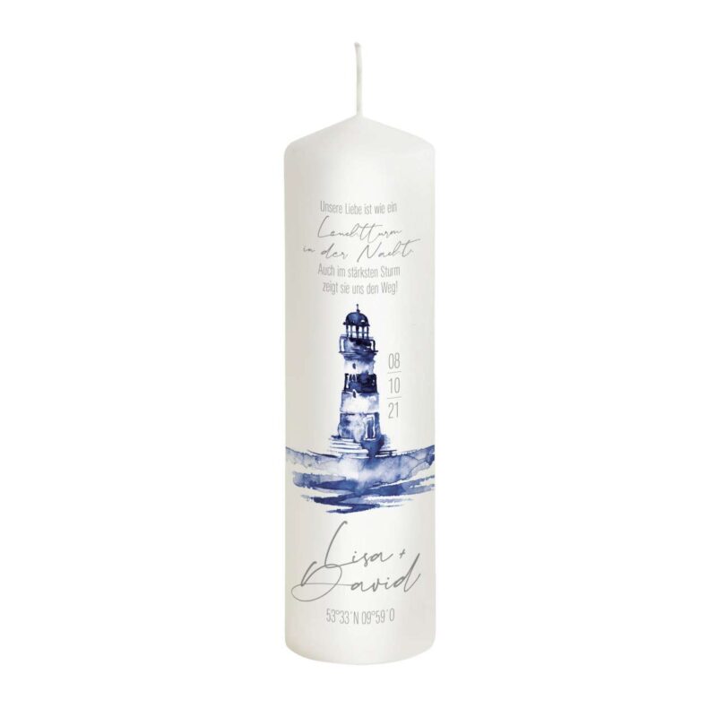 Bild von   hochzeitskerze leuchtturm in bjpg | Individuelle 🎁 persönliche 🎁 personalisierte Geschenke bedruckt ▪ bestickt ▪ graviert