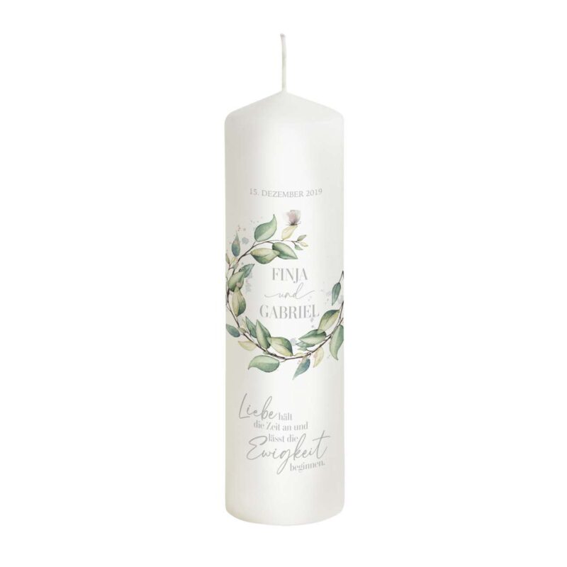 Bild von   hochzeitskerze eukalyptus greejpg | Individuelle 🎁 persönliche 🎁 personalisierte Geschenke bedruckt ▪ bestickt ▪ graviert
