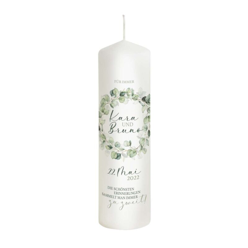 Bild von   hochzeitskerze greenery circlejpg | Individuelle 🎁 persönliche 🎁 personalisierte Geschenke bedruckt ▪ bestickt ▪ graviert