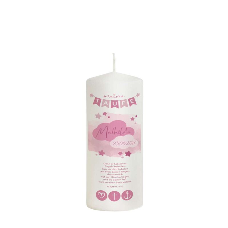 Bild von   patenkerze rosa wolke personaljpg | Individuelle 🎁 persönliche 🎁 personalisierte Geschenke bedruckt ▪ bestickt ▪ graviert