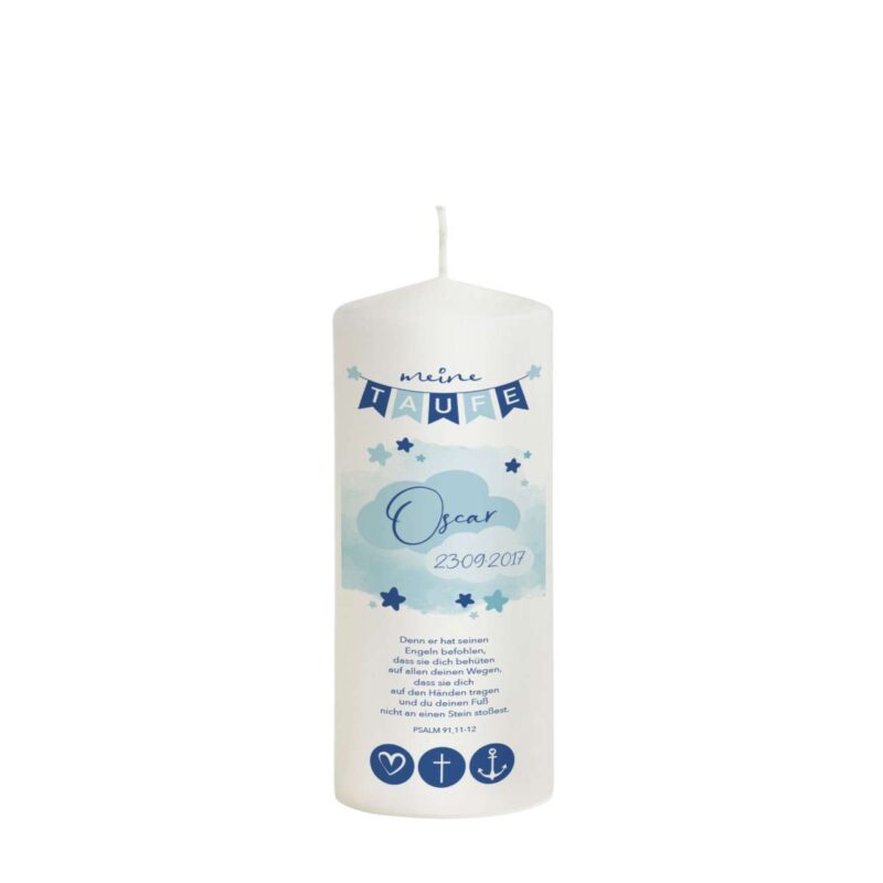 Bild von   patenkerze blau mit wolke modjpg | Individuelle 🎁 persönliche 🎁 personalisierte Geschenke bedruckt ▪ bestickt ▪ graviert