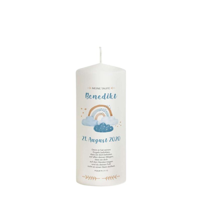 Bild von   patenkerze regenbogen blau fuejpg | Individuelle 🎁 persönliche 🎁 personalisierte Geschenke bedruckt ▪ bestickt ▪ graviert