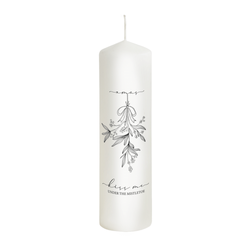 Weihnachtskerze Mistelzweig - "Modell under the misteltoe" "25 cm x 8 cm"
