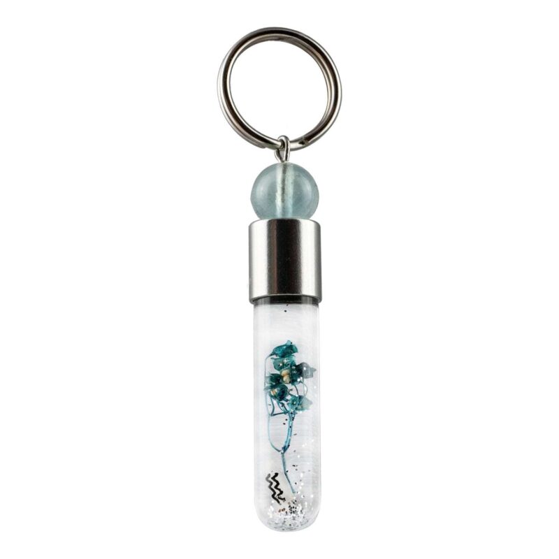 Sternzeichen Wassermann, 21. Januar - 19. Februar, Schlüsselanhänger mit Glücksstein Fluorit und Sternzeichensymbol