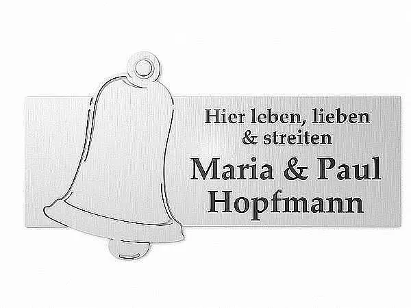 Bild von   edelstahlschild glocke mit namjpg | Individuelle 🎁 persönliche 🎁 personalisierte Geschenke bedruckt ▪ bestickt ▪ graviert