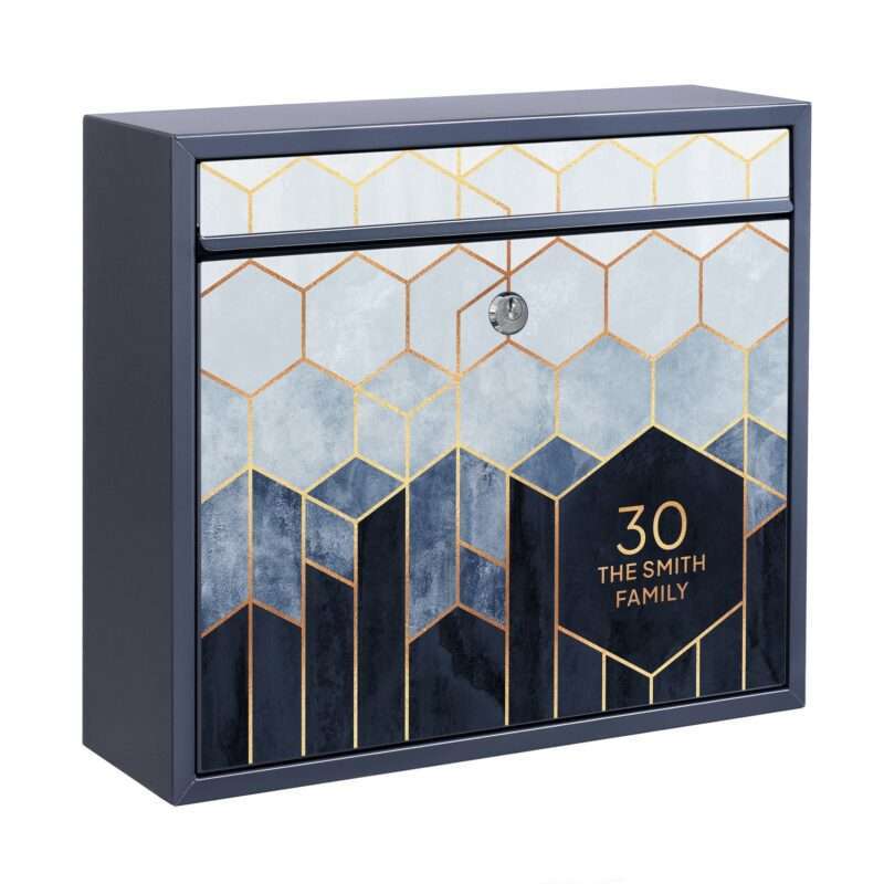 Briefkasten mit eigenem Text Goldene Sechsecke Blau WeiÃŸ
