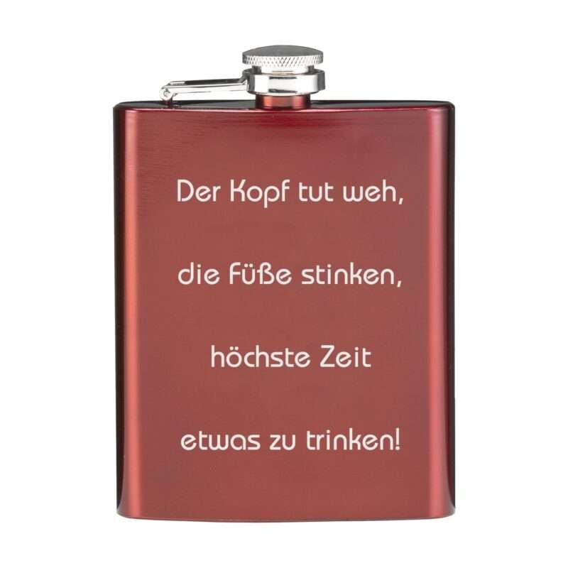 Bild von   flachmann mit gravur rotjpg | Individuelle 🎁 persönliche 🎁 personalisierte Geschenke bedruckt ▪ bestickt ▪ graviert