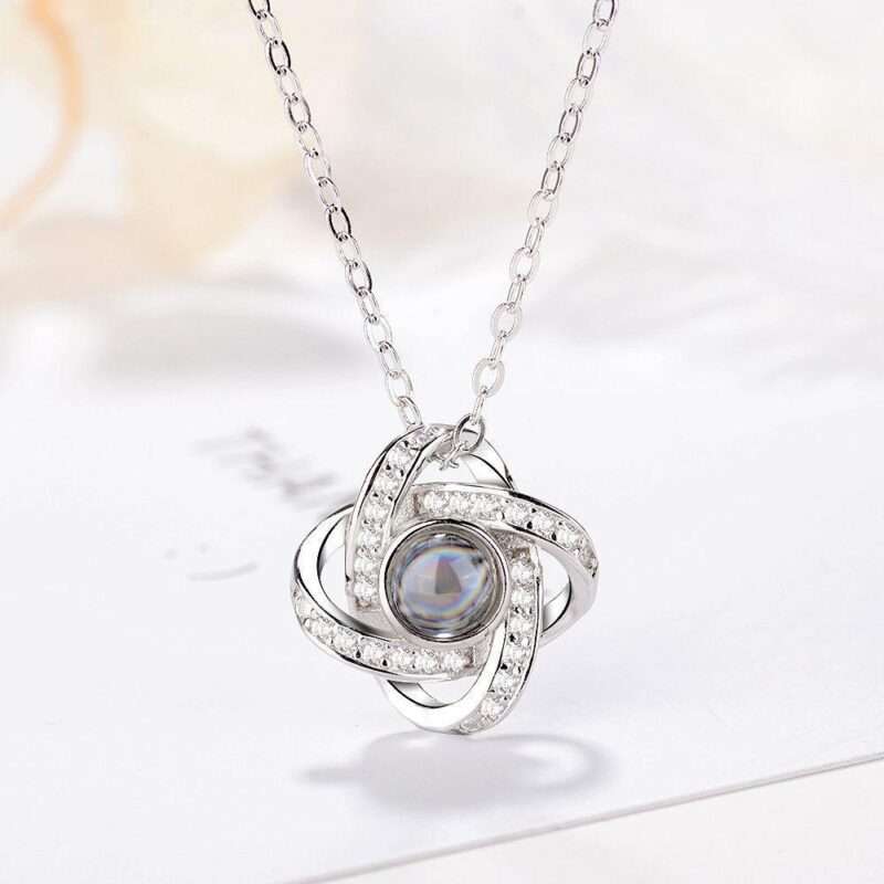 925 Sterling Silber Personalisierte Projektion Kette mit Foto drin im Stein - Unendlichkeit Kleeblatt