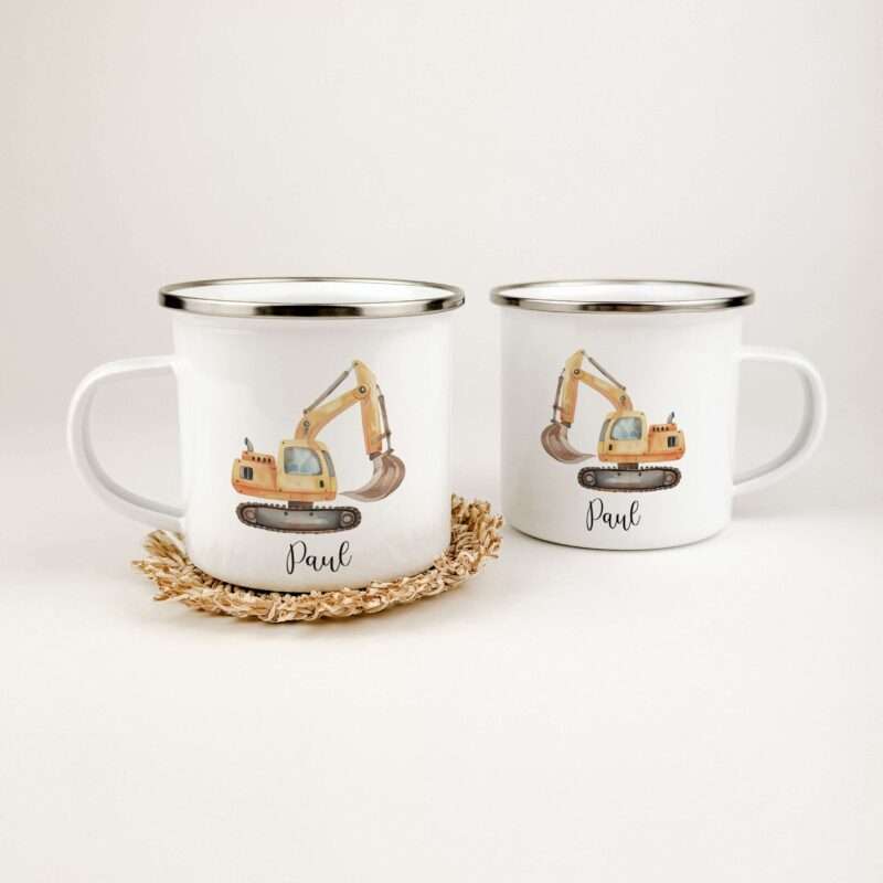 Bild von   emaille tasse baggerjpg | Individuelle 🎁 persönliche 🎁 personalisierte Geschenke bedruckt ▪ bestickt ▪ graviert