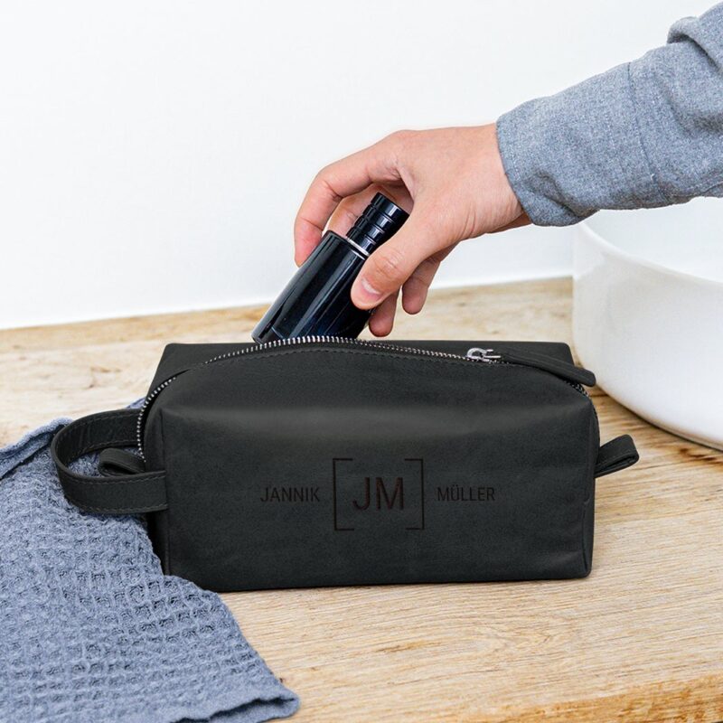 Kulturbeutel personalisiert mit Name - Leder