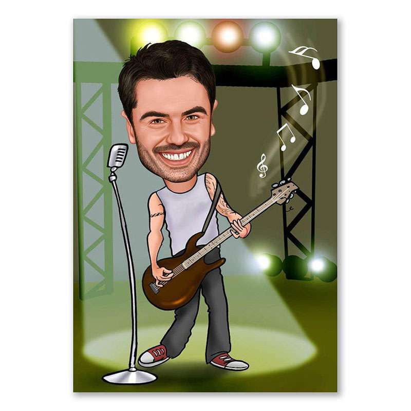 Bild von   karikatur vom foto bassgitarjpg | Individuelle 🎁 persönliche 🎁 personalisierte Geschenke bedruckt ▪ bestickt ▪ graviert