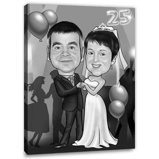 Karikatur vom Foto - Silberhochzeit SW (ca244sw)