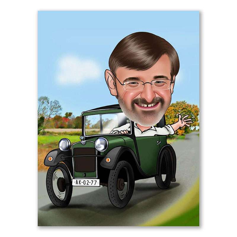 Bild von   erstellung karikatur oldtimerjpg | Individuelle 🎁 persönliche 🎁 personalisierte Geschenke bedruckt ▪ bestickt ▪ graviert