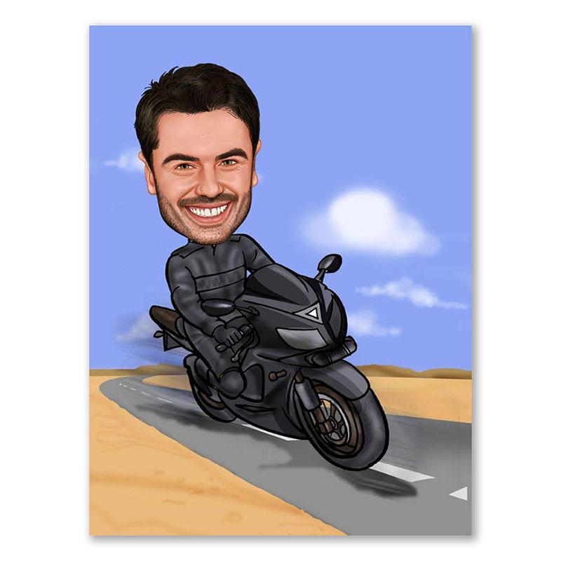 Bild von   erstellung karikatur motorradfjpg | Individuelle 🎁 persönliche 🎁 personalisierte Geschenke bedruckt ▪ bestickt ▪ graviert