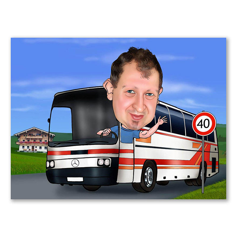 Erstellung Karikatur Busfahrer happy (ca481), inkl. 1 Person